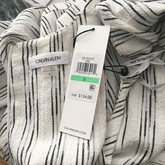Calvin KLEIN Dress Rayon Blend Stripe Draped Pleated Ruffle Flounce Versatile - Picture 13 of 16